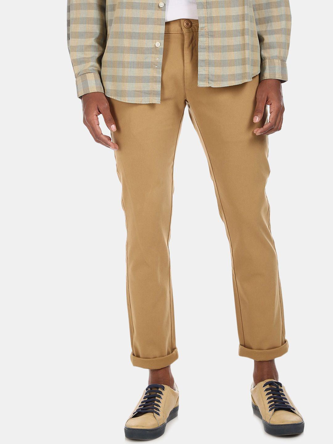 ruggers men beige slim fit chinos trousers