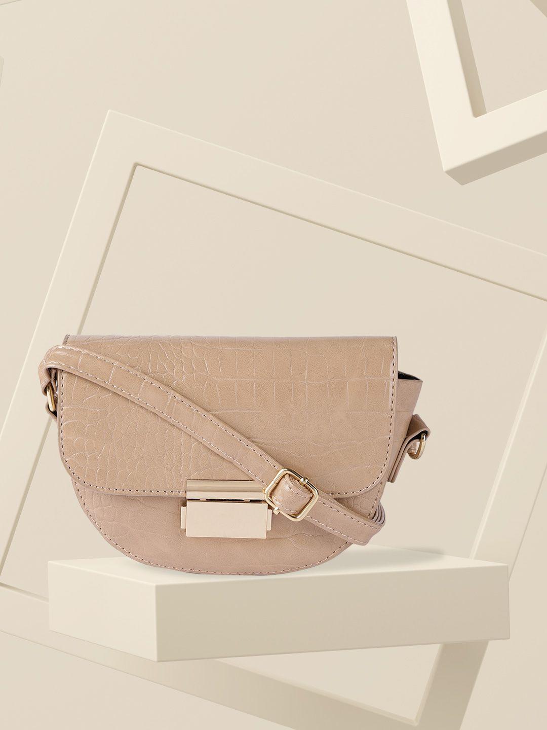 fastrack nude-coloured pu croc textured half moon sling bag