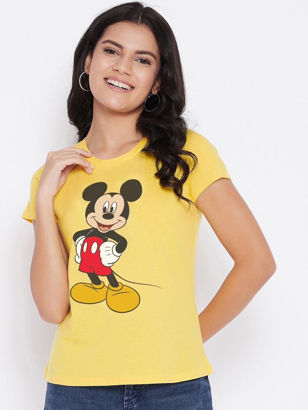 disney by wear your mind women yellow mickey mouse printed t-shirt