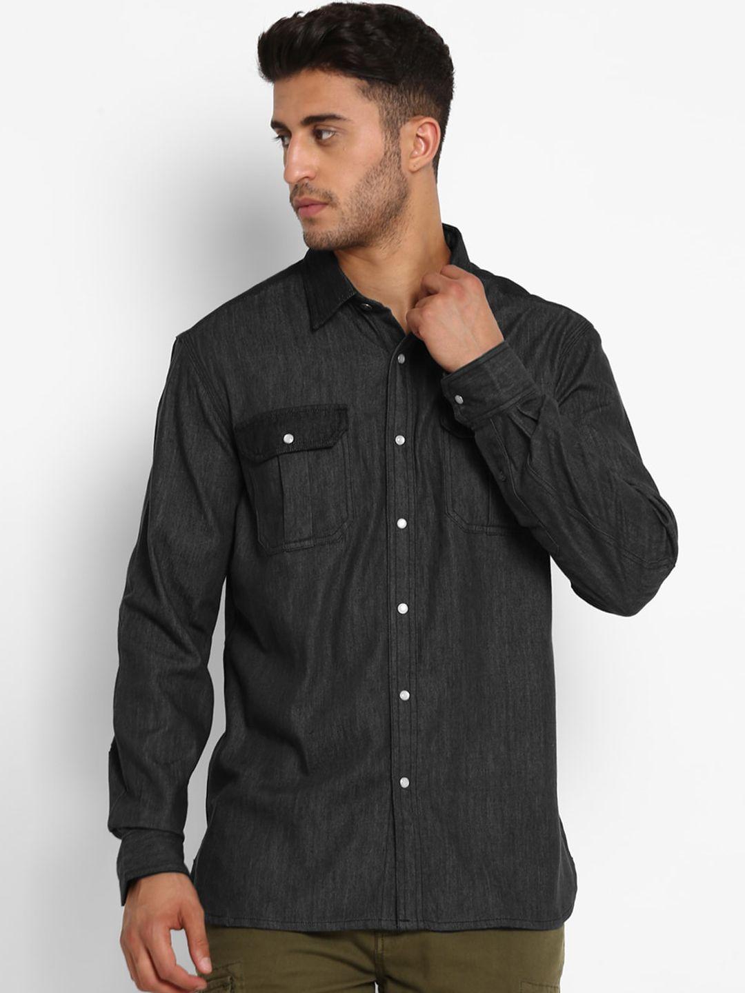 royal enfield men charcoal opaque casual shirt