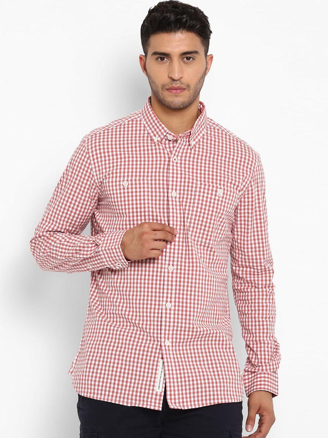 royal enfield men red gingham checked casual shirt