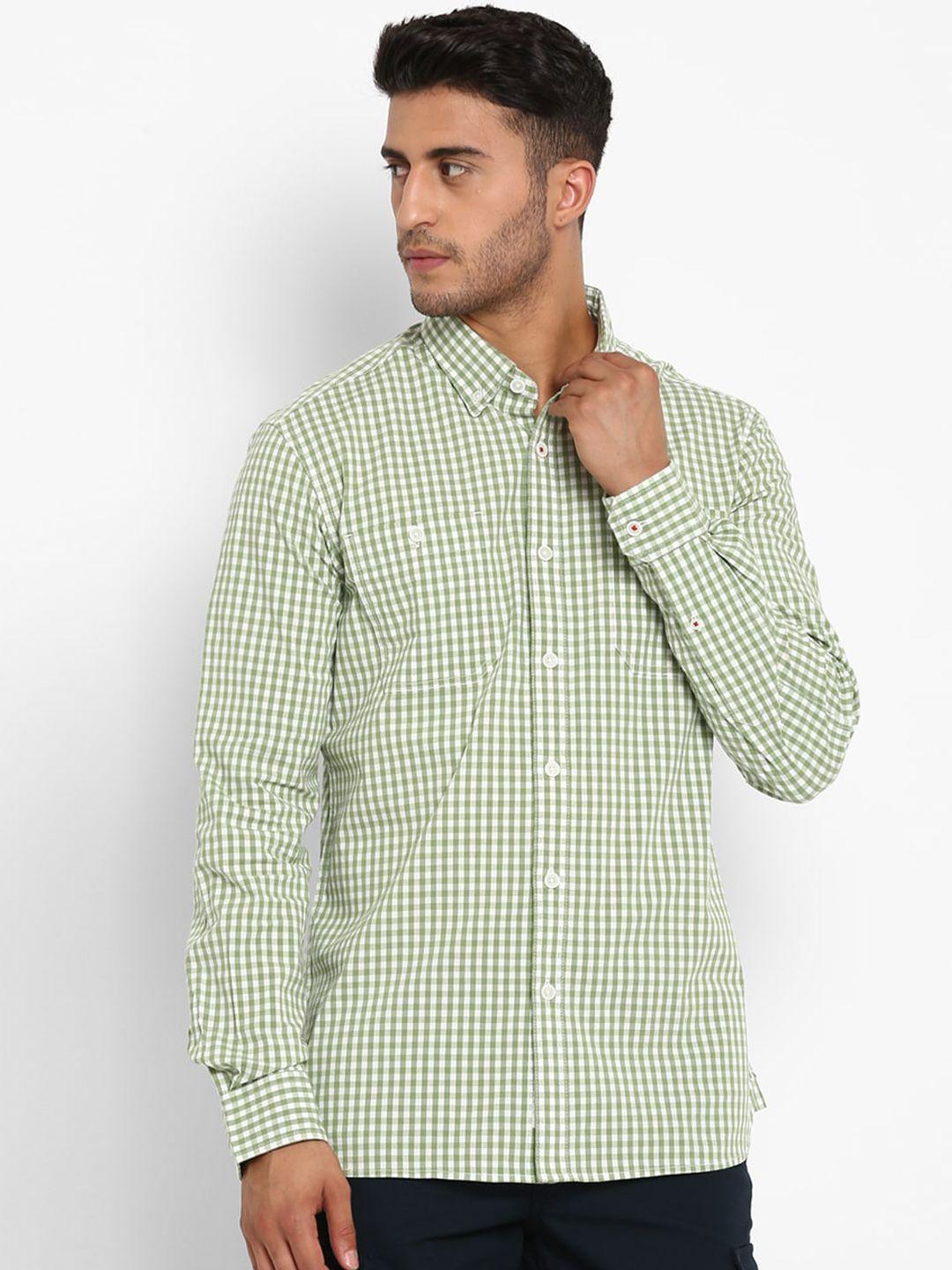 royal enfield men olive green gingham checked casual shirt