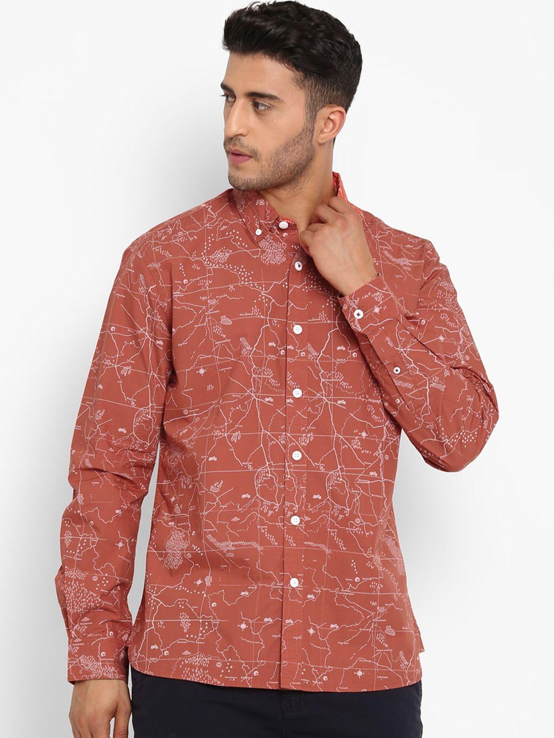 royal enfield men brown opaque printed casual shirt