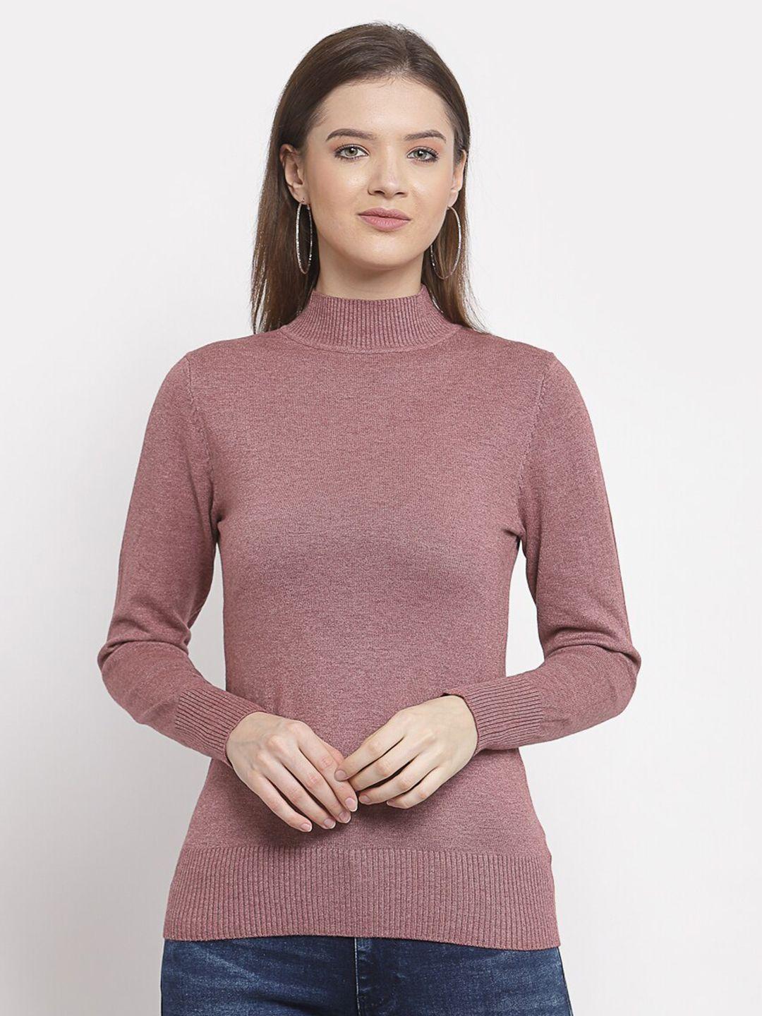 mafadeny women pink speckled turtle neck pullover