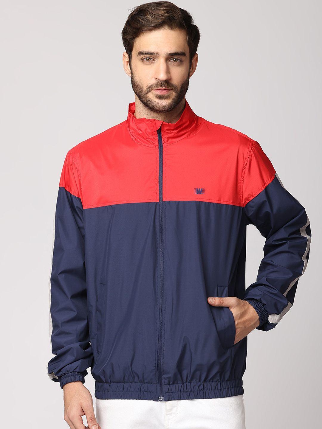 zeel men blue red colourblocked windcheater sporty jacket