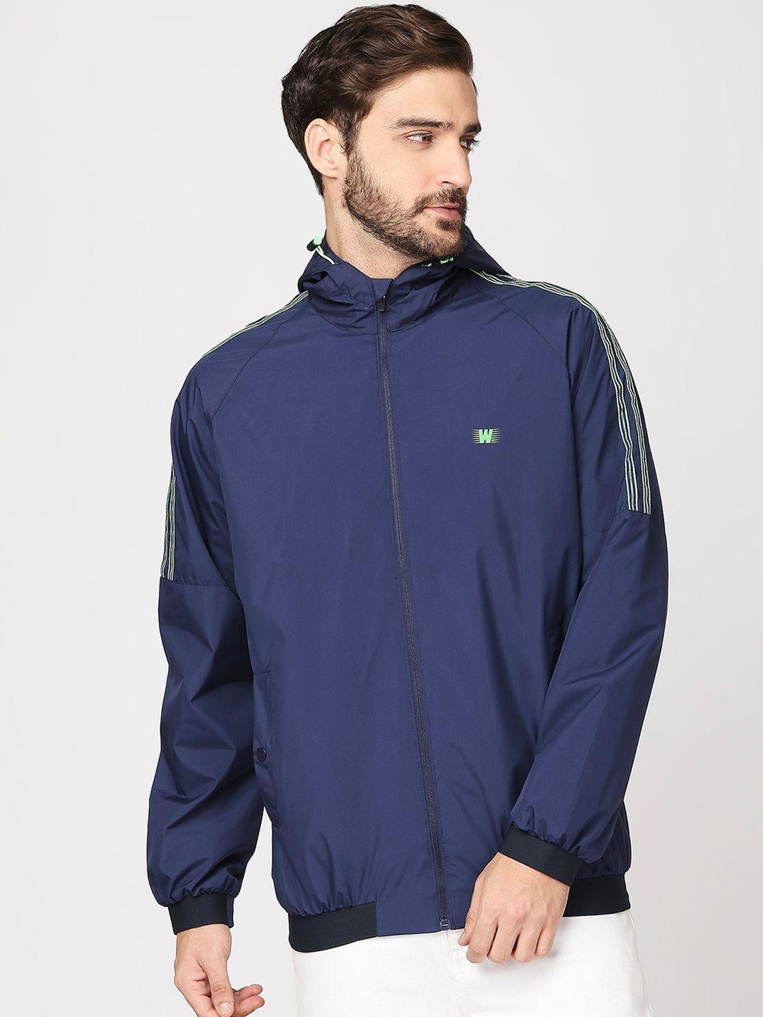 zeel men navy blue windcheater longline sporty jacket