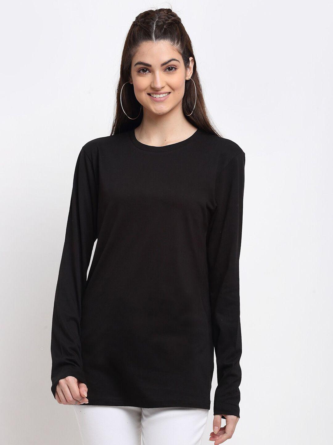 door74 women black round neck t-shirt