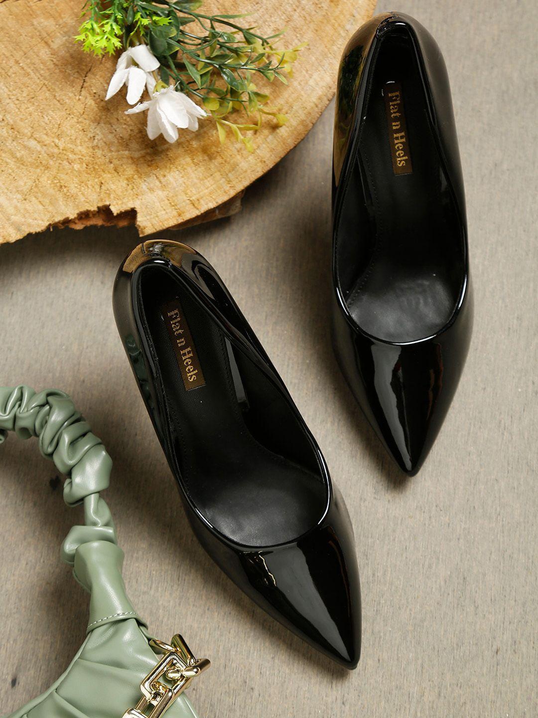 flat n heels women black slim pumps