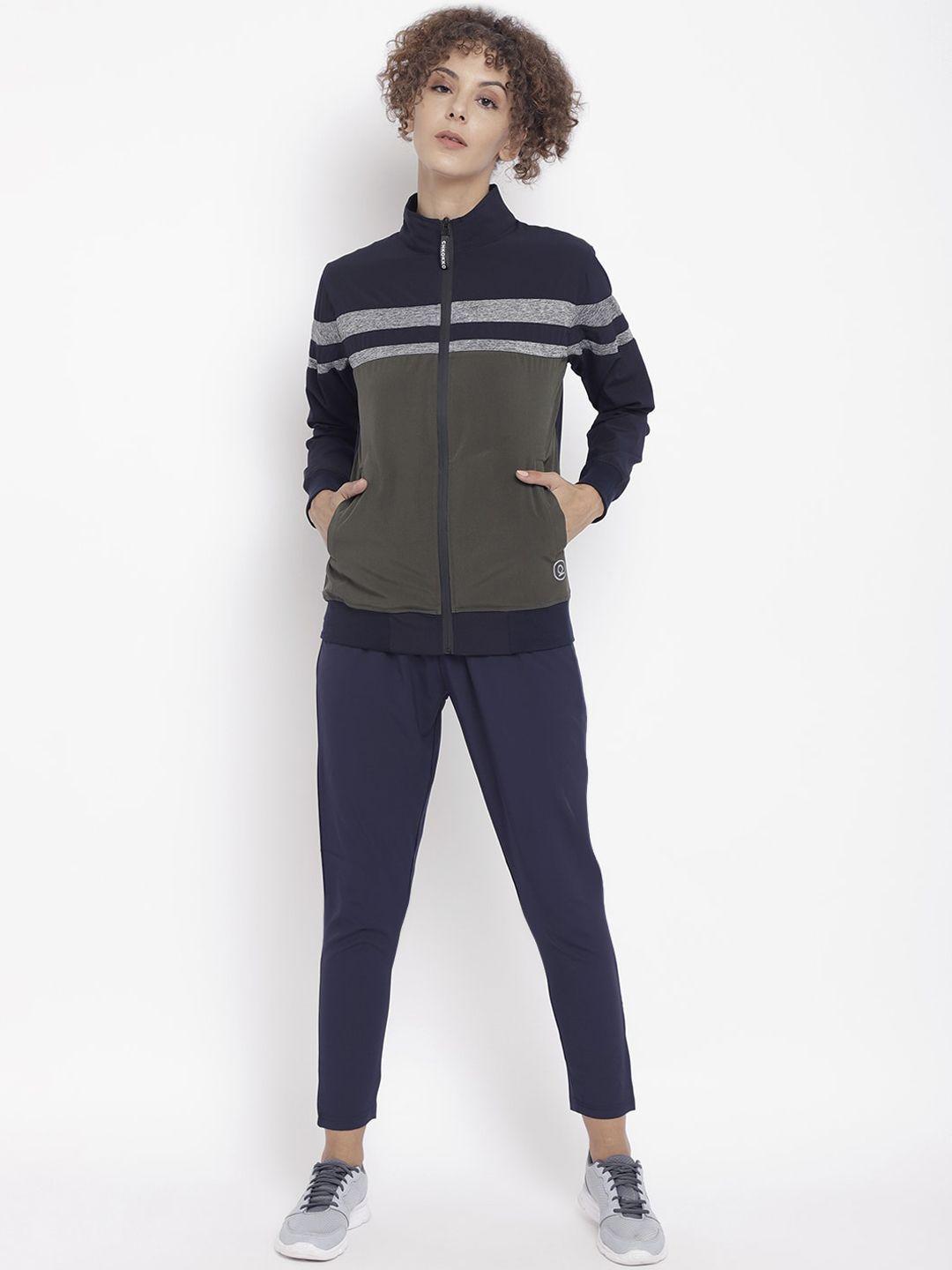 chkokko women navy blue & olive green coloured colourblocked tracksuits