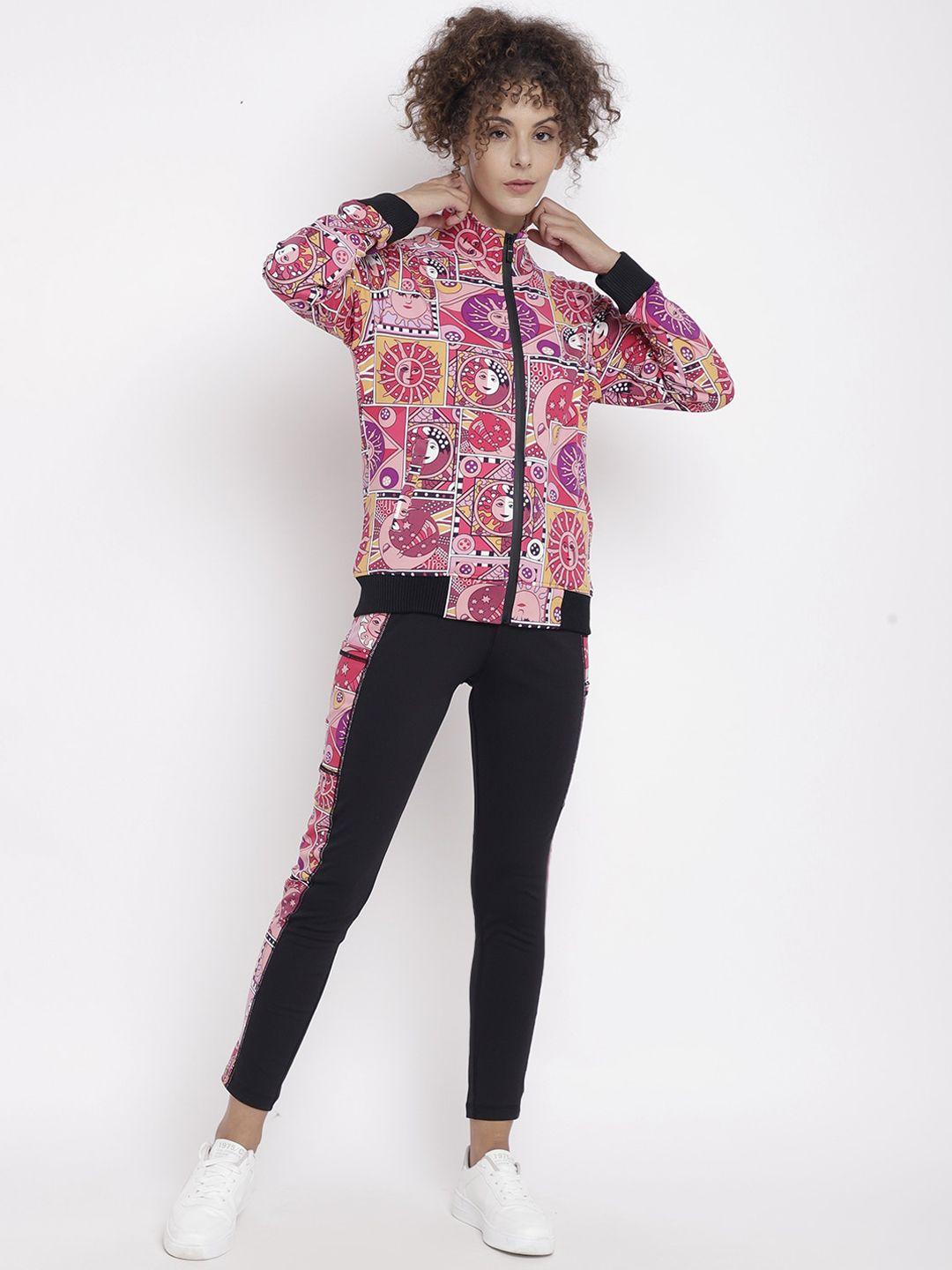 chkokko women pink & black printed track suit