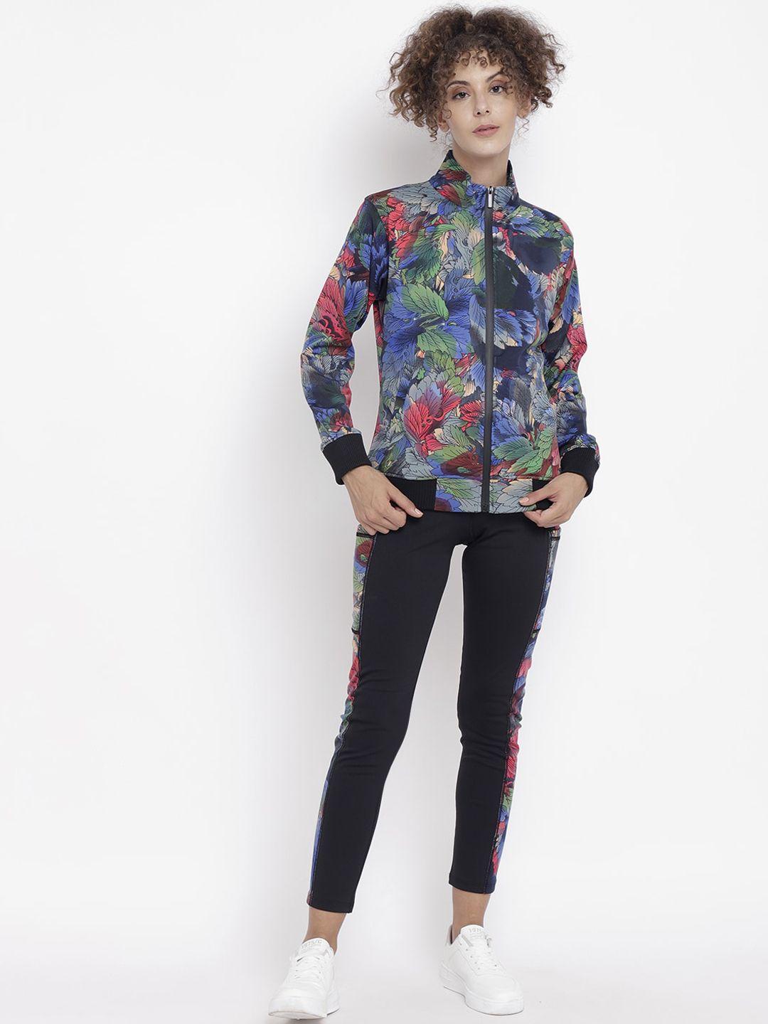 chkokko women blue & black abstract printed track suit