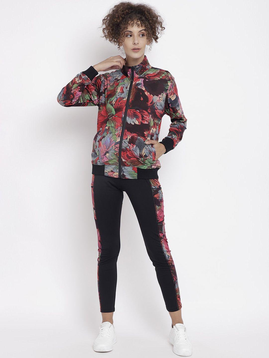 chkokko women red & black printed tracksuit