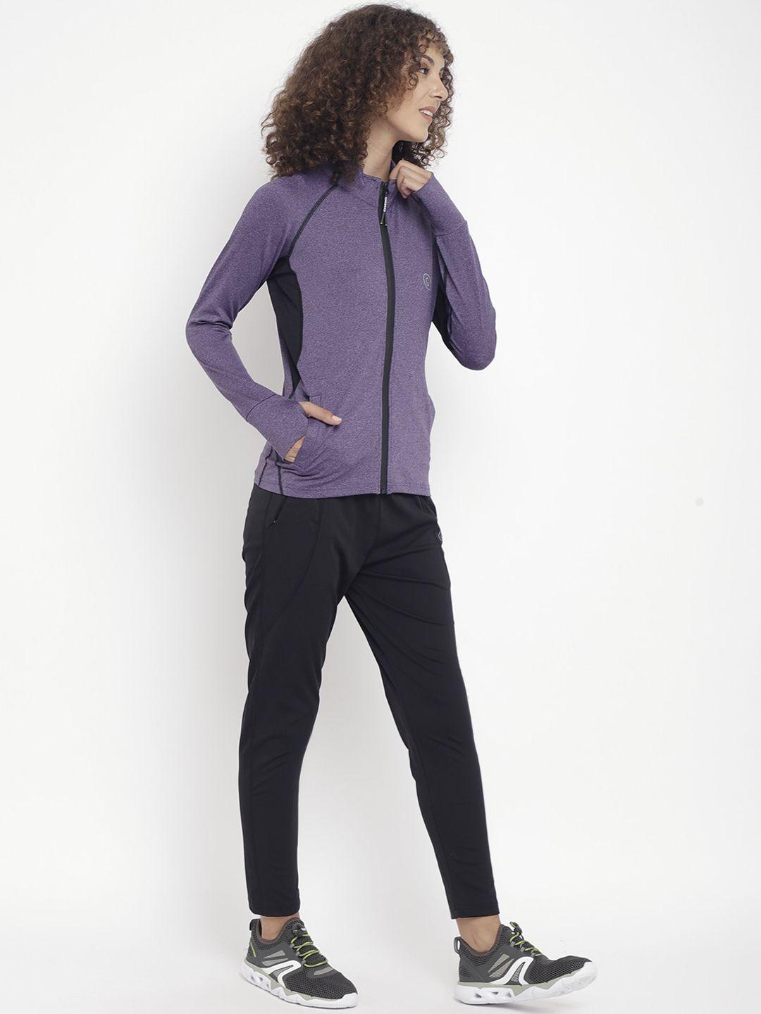 chkokko women purple & black colourblocked tracksuits