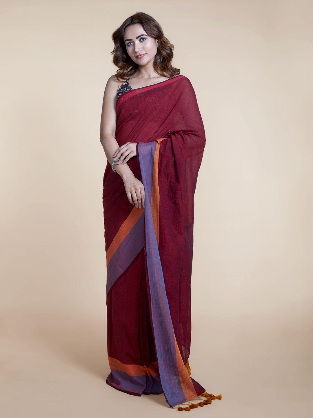 suta maroon pure cotton solid saree