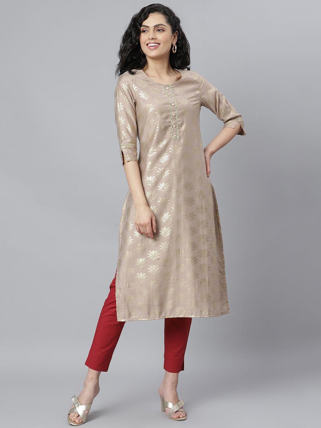 stylum women beige checked kurta