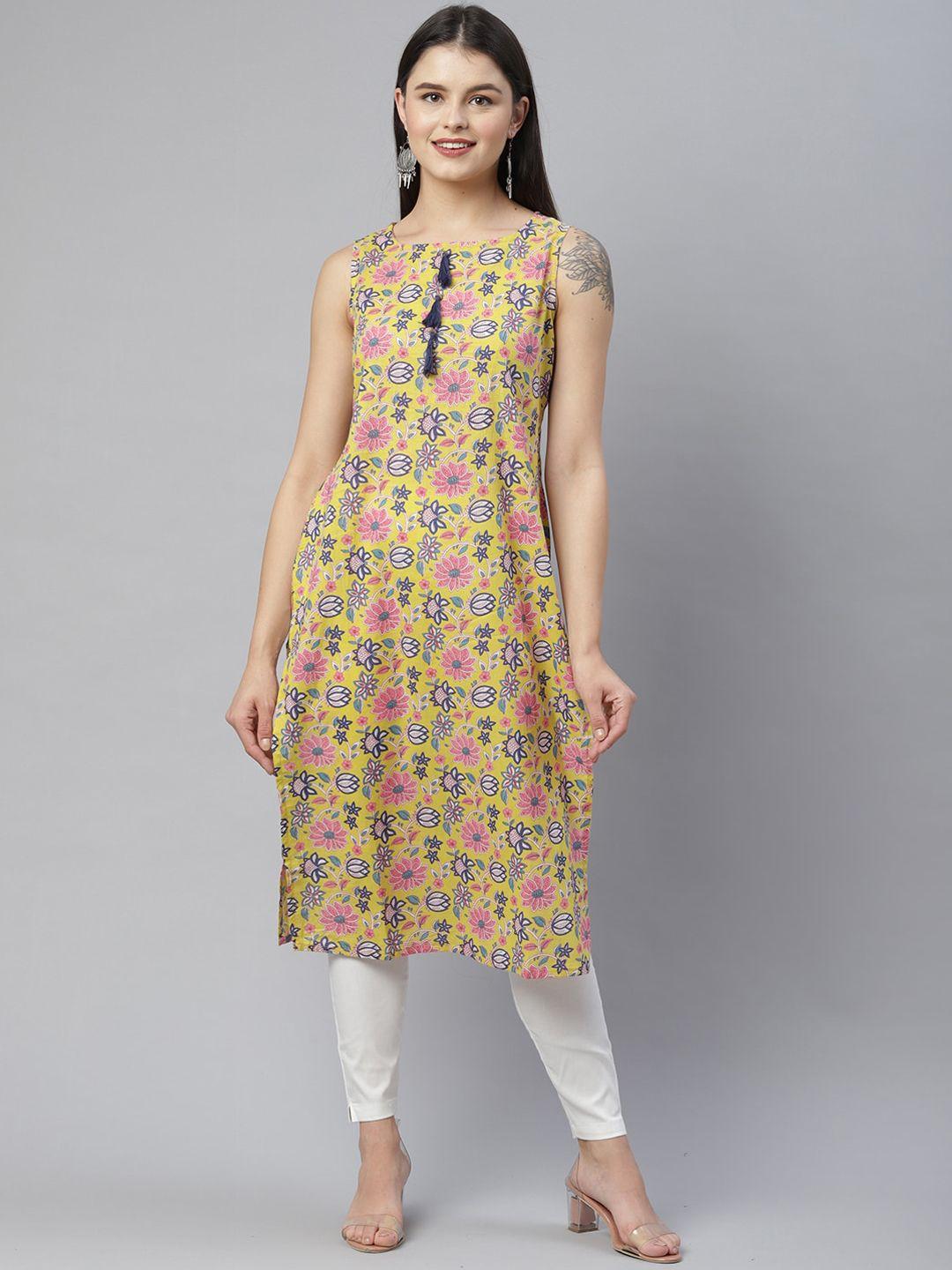 here&now women yellow floral printed kurta