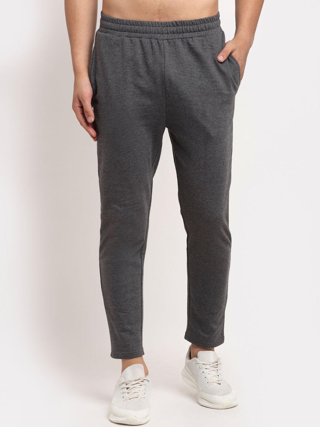 door74 men charcoal grey solid cotton trackpants