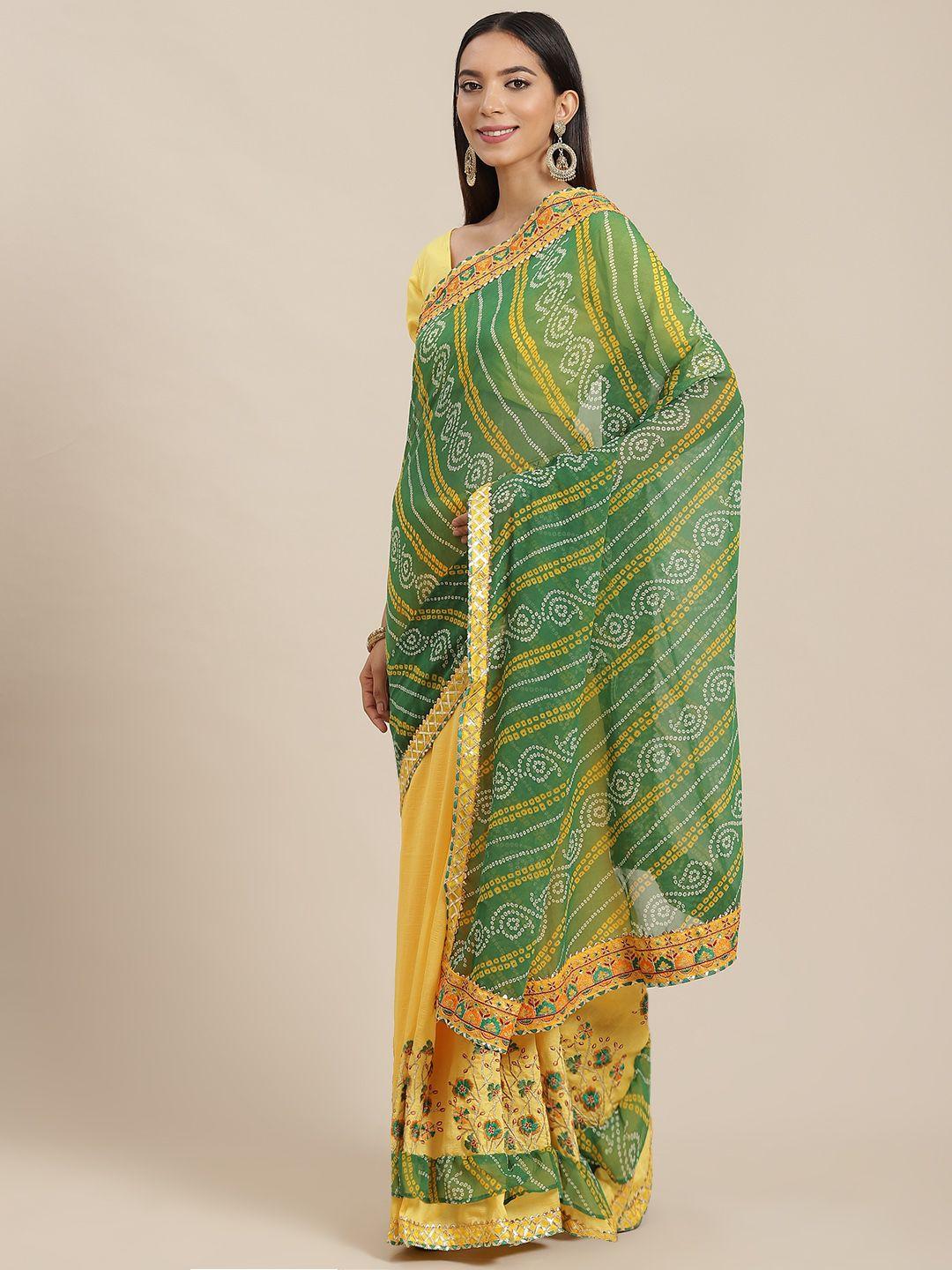 rajgranth green & yellow bandhani ready to wear bandhani saree