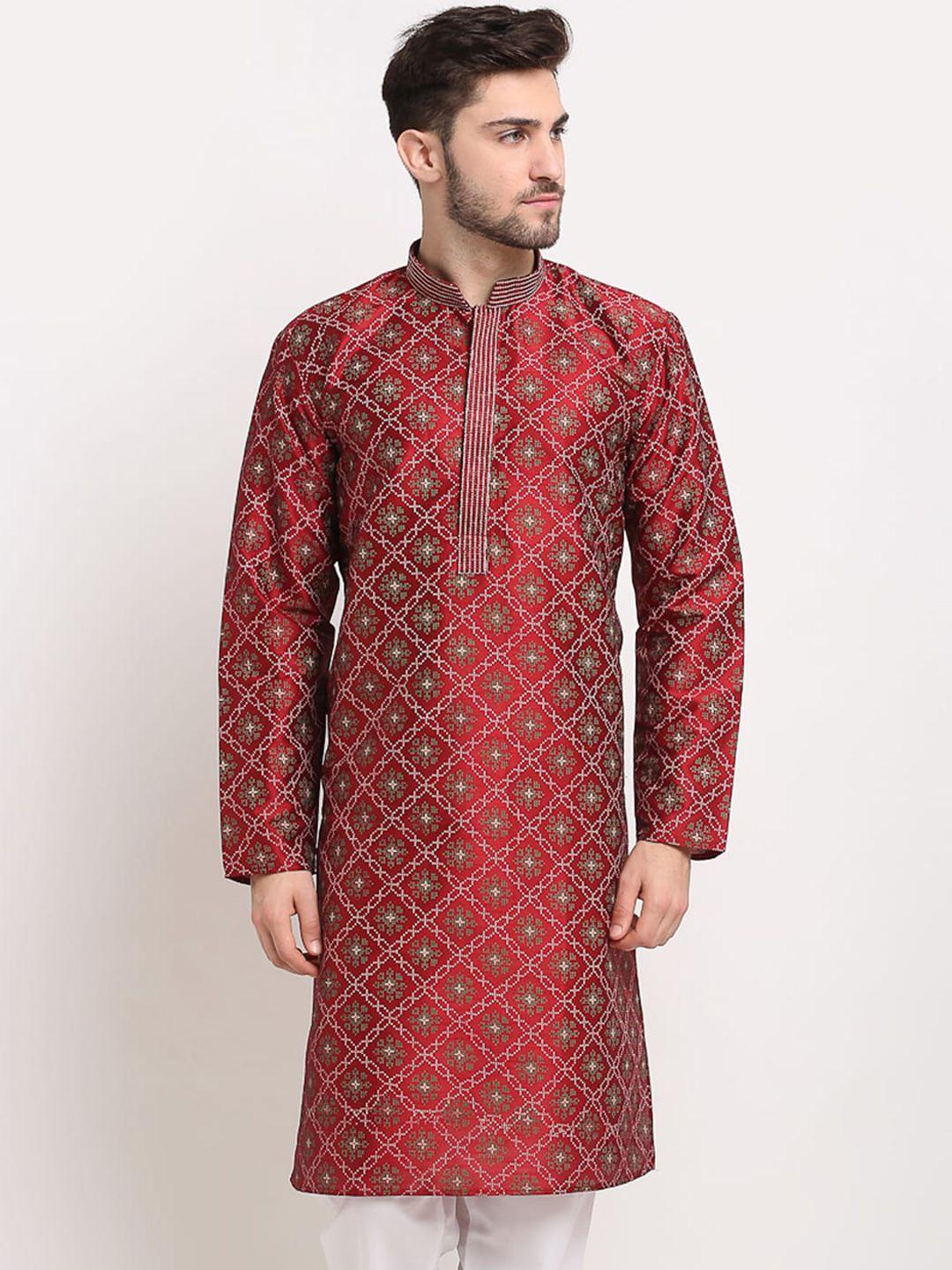 jompers men maroon ethnic motifs printed kurta