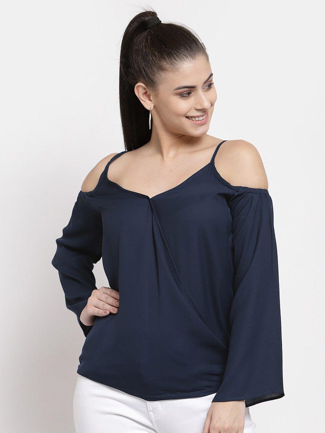 style quotient navy blue crepe regular top