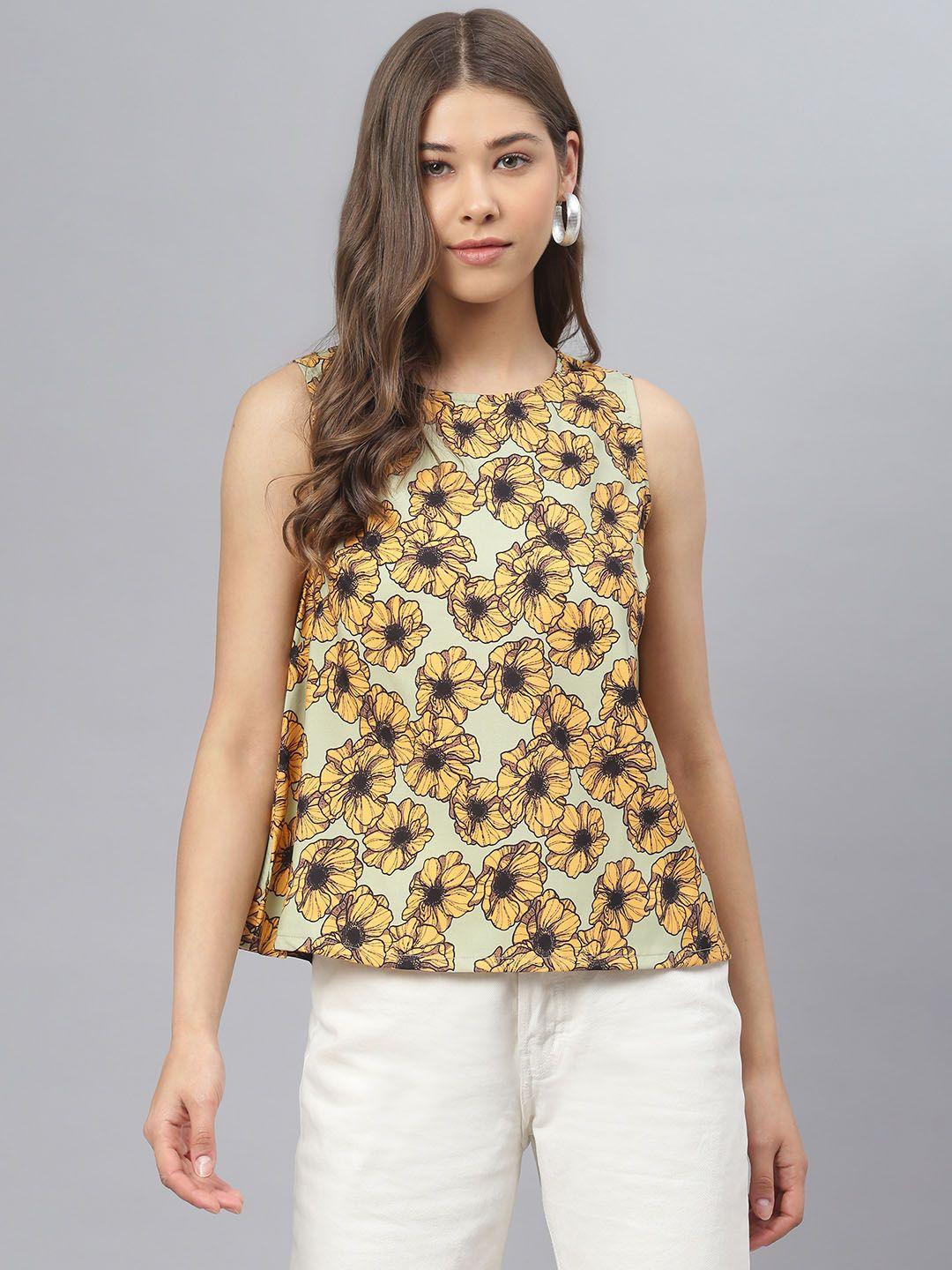 deebaco woman mustard yellow floral a-line top