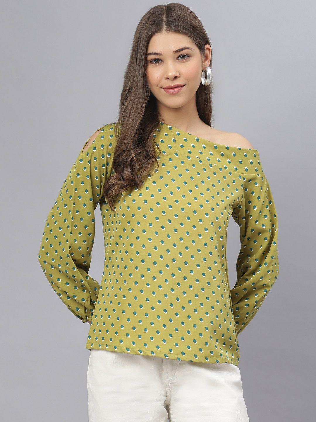 deebaco olive green geometric one shoulder crepe regular top