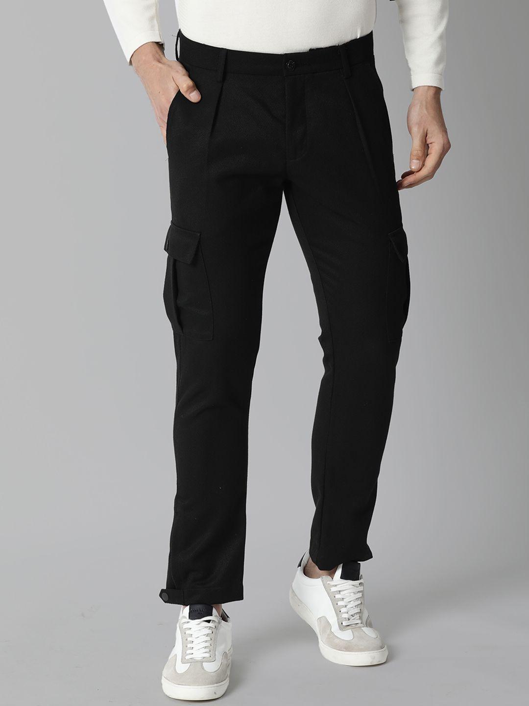 rare rabbit men black slim fit cargos trousers