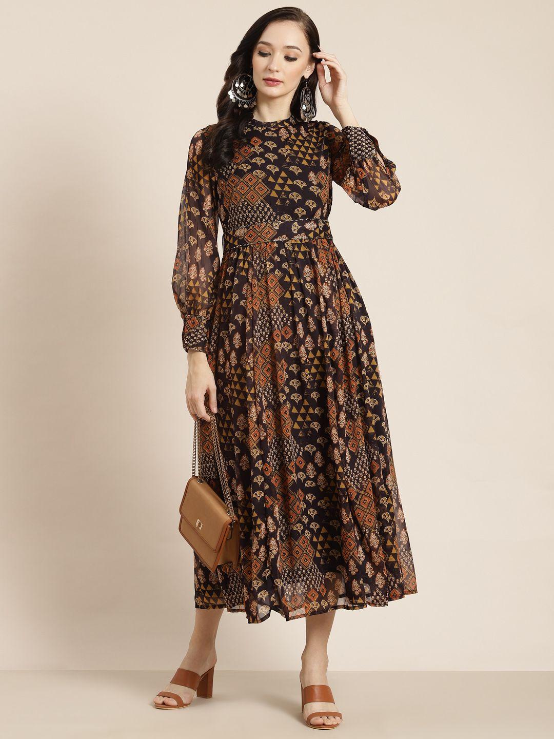 juniper brown & orange chiffon maxi dress