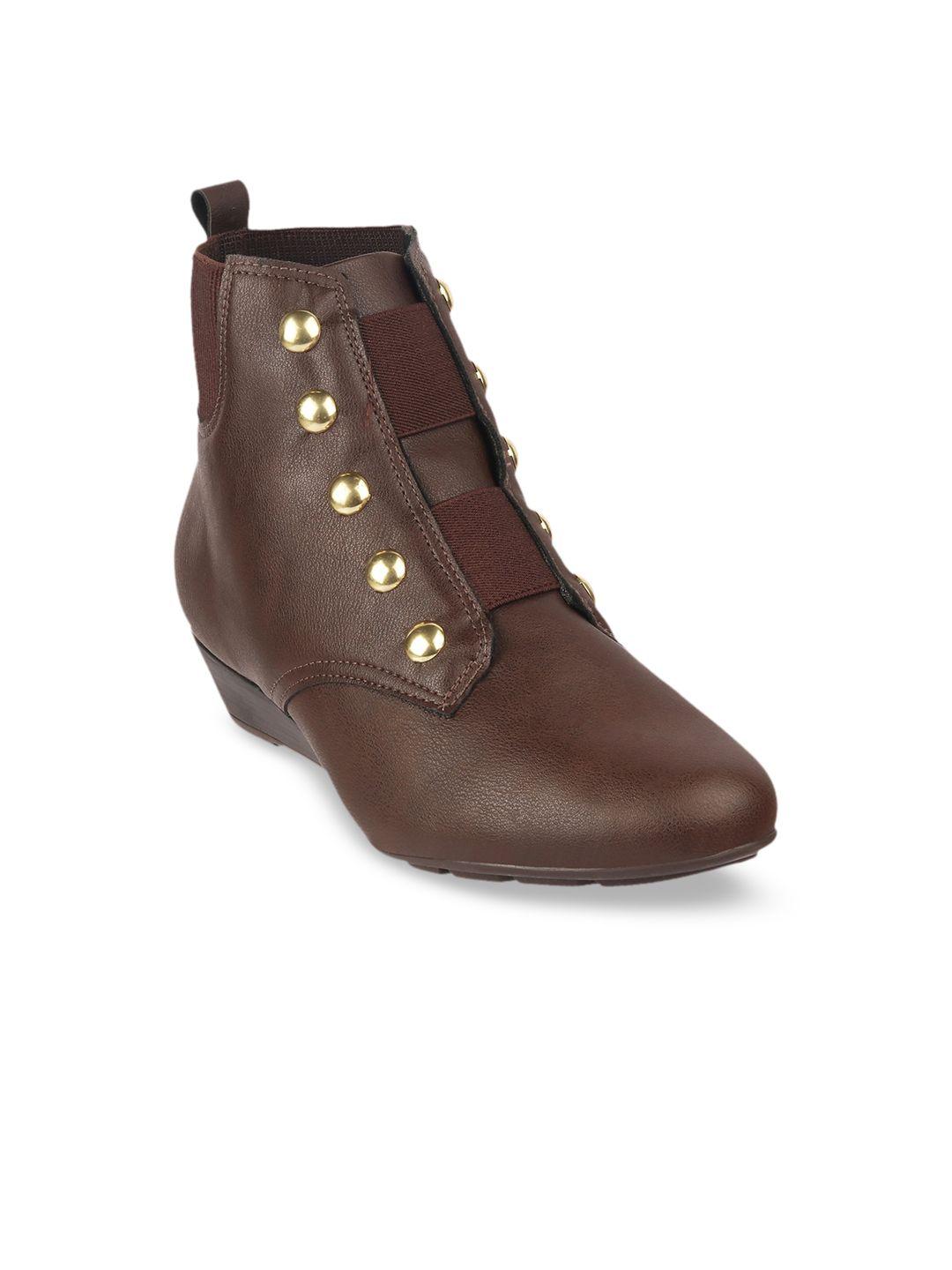 modare brown pu wedge heeled boots