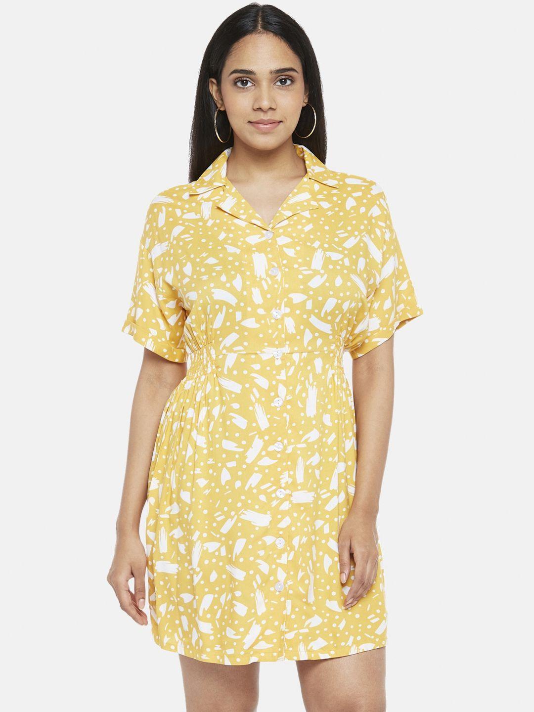 people mustard yellow & white floral a-line dress