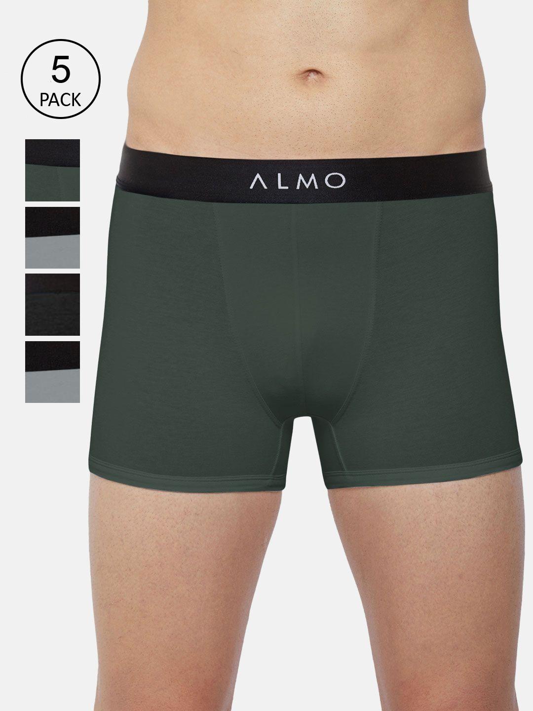 almo wear men pack of 5 solid organic cotton trunks