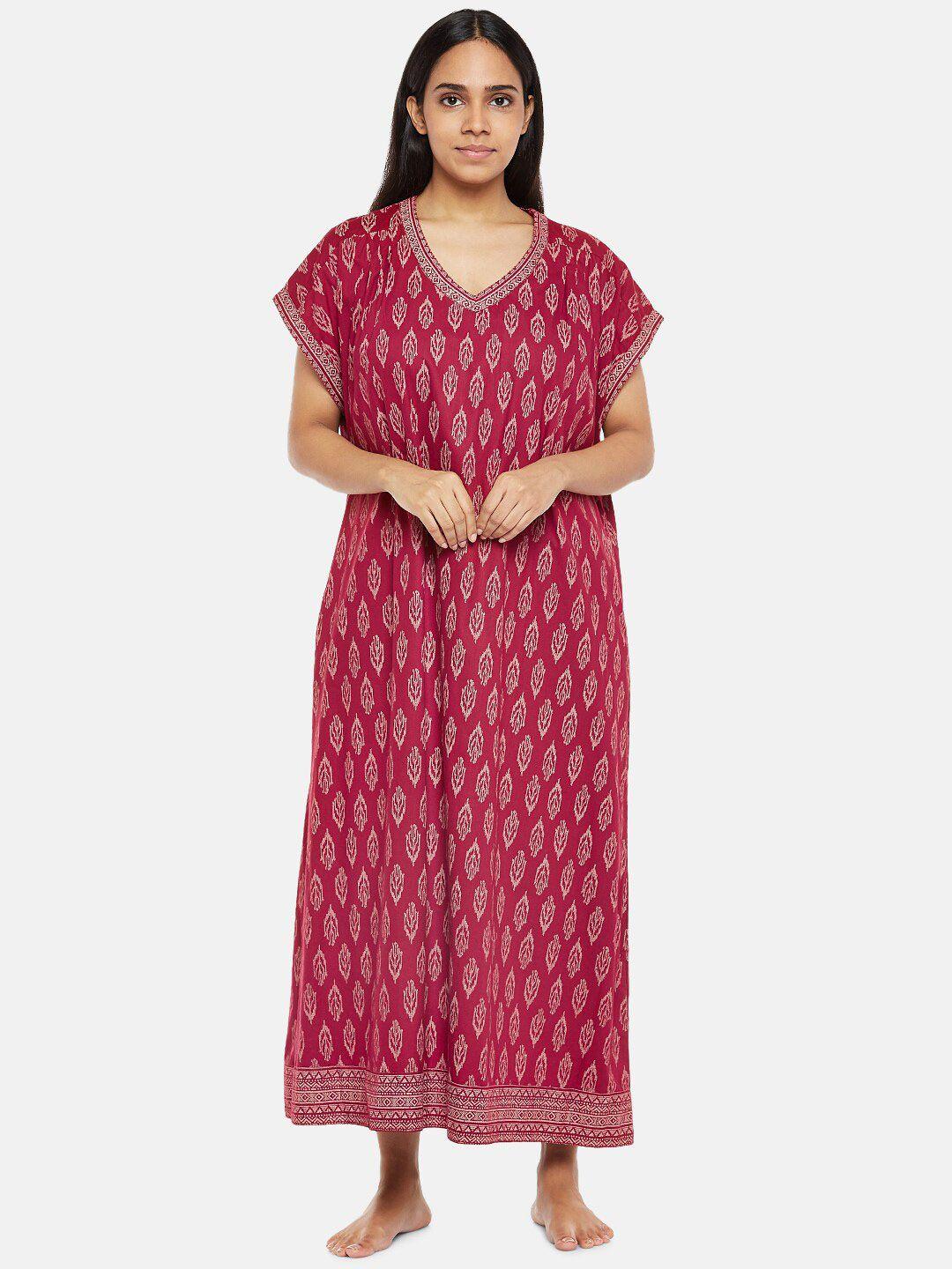 rangmanch by pantaloons magenta printed pure cotton maxi nightdress