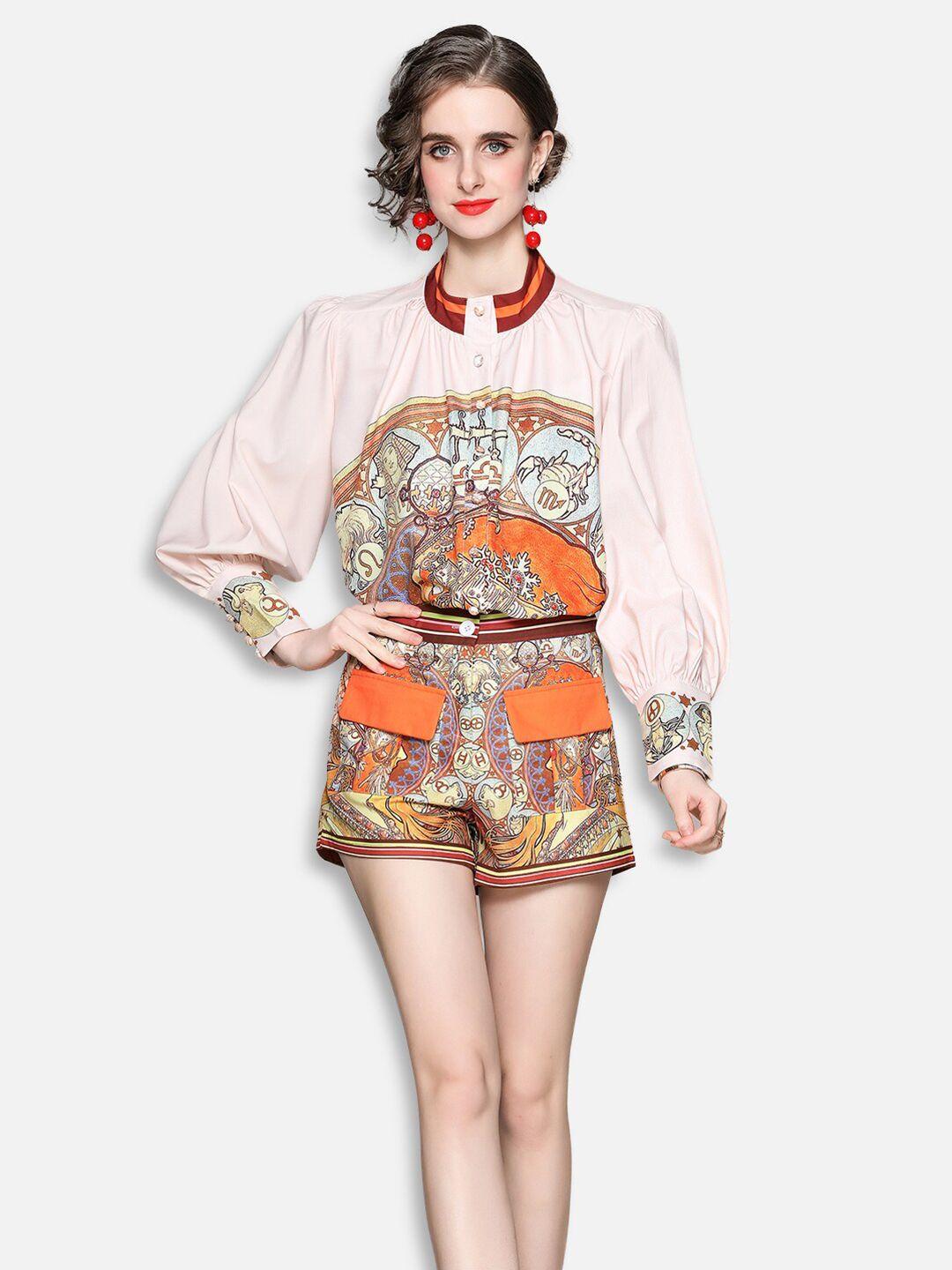 jc collection women multicoloured printed top with shorts