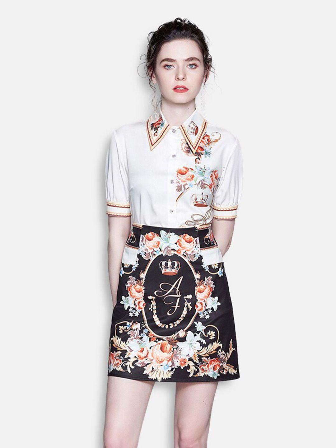 jc collection women white & black printed shirt with skirt clothing set