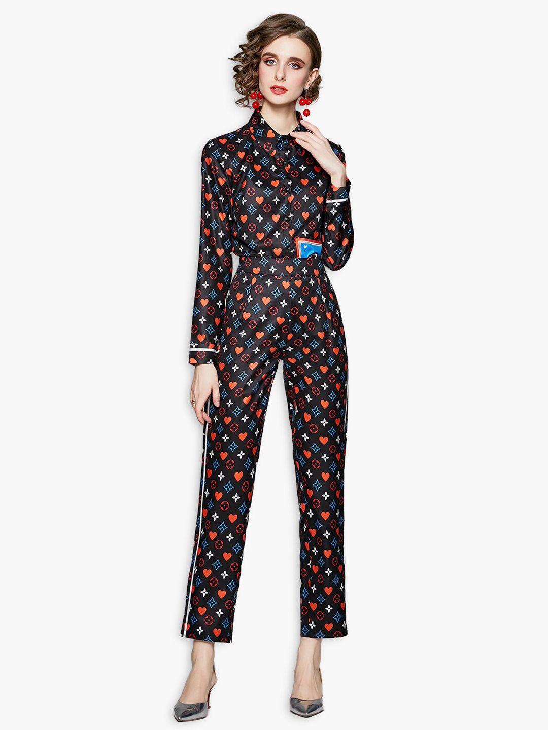 jc collection women coffee brown & orange printed shirt with pyjamas