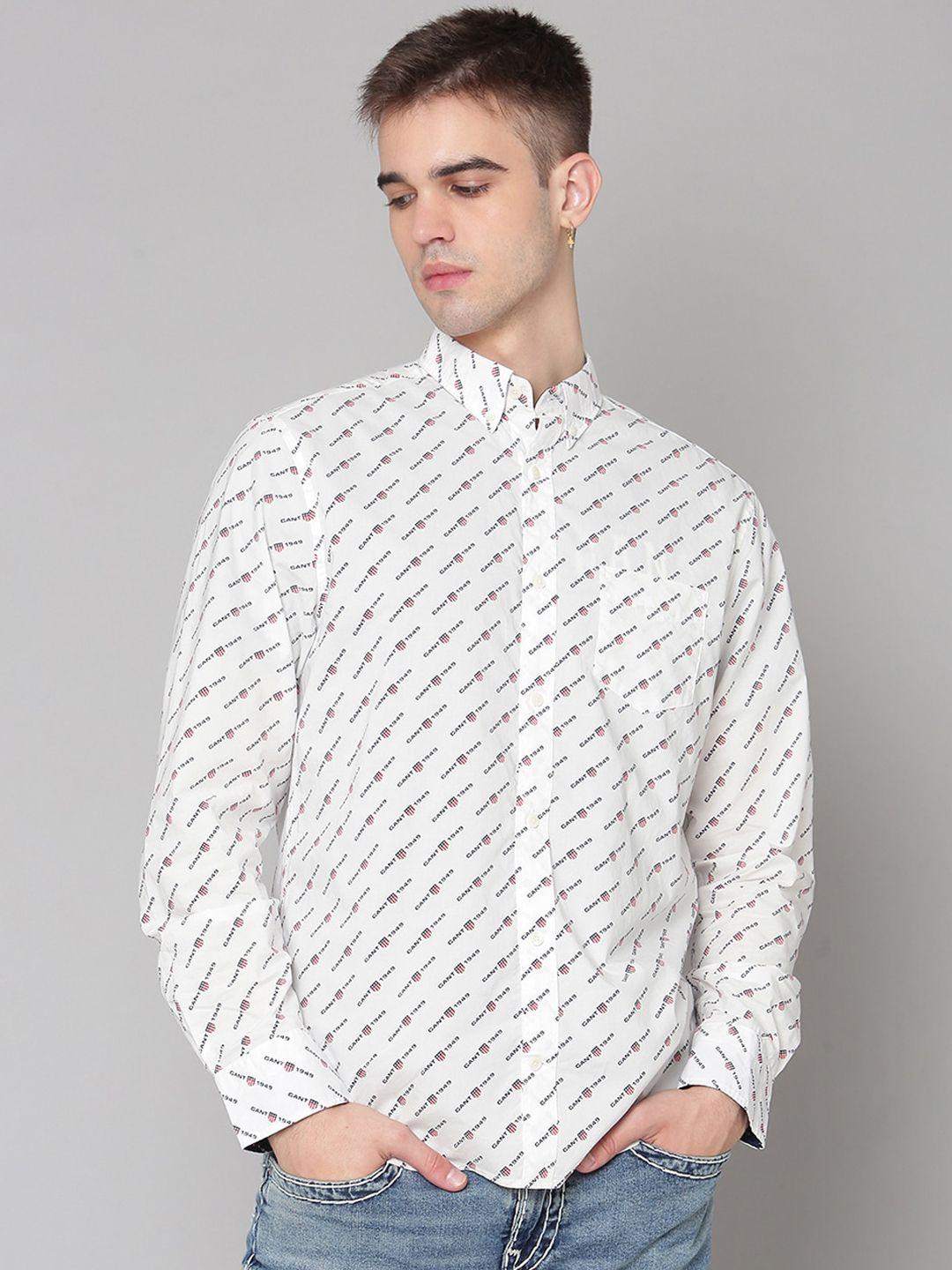 gant men white opaque printed cotton casual shirt