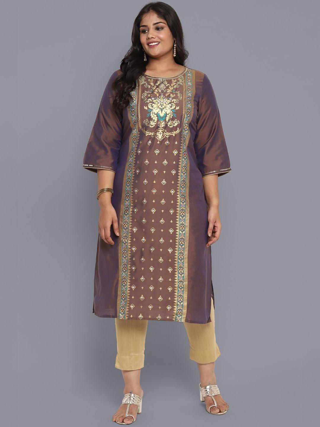 aurelia women brown geometric printed kurta