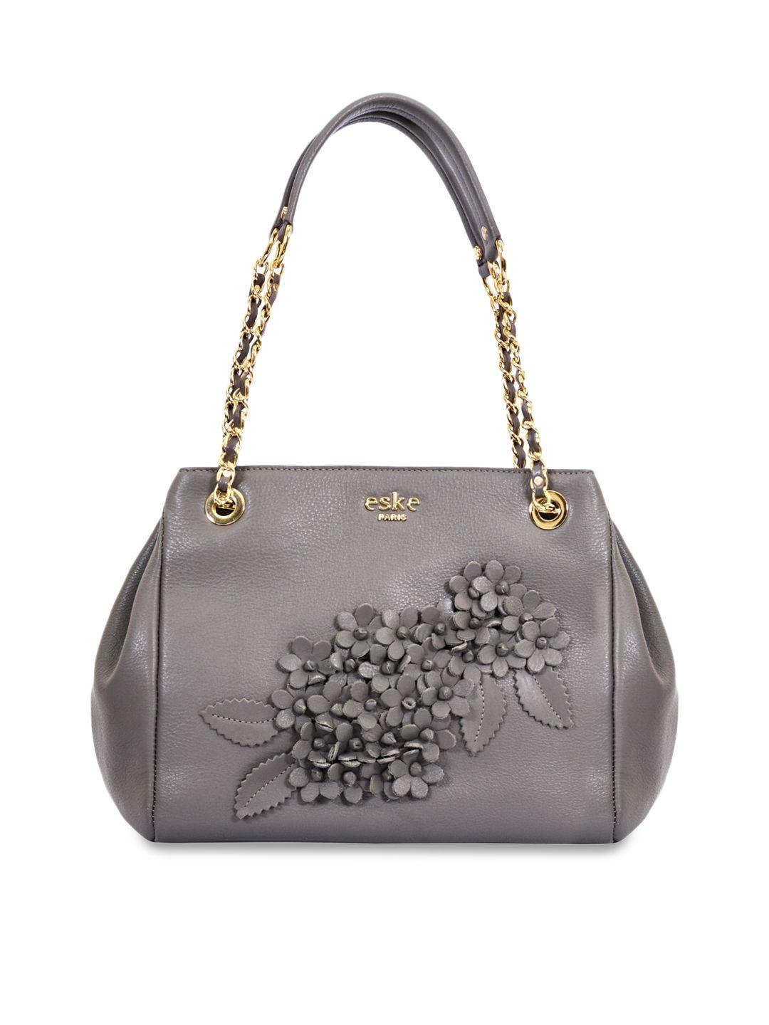 eske grey floral embellished leather swagger handheld bag