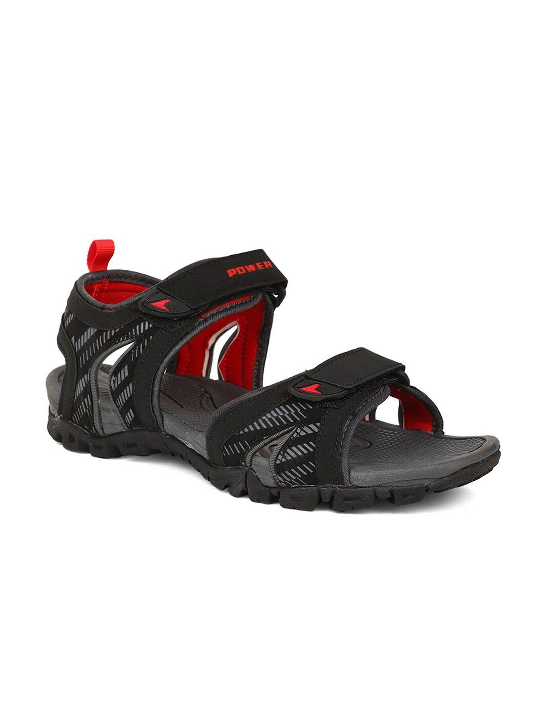 power men black & grey printed sports sandals