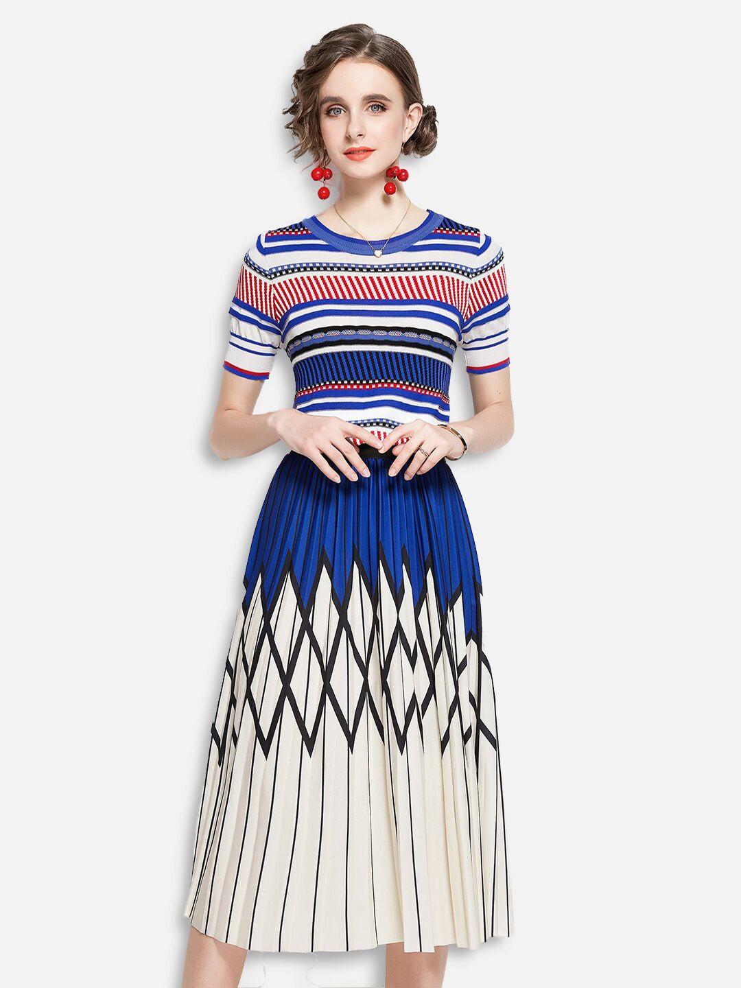 jc collection women blue & white striped top with skirt