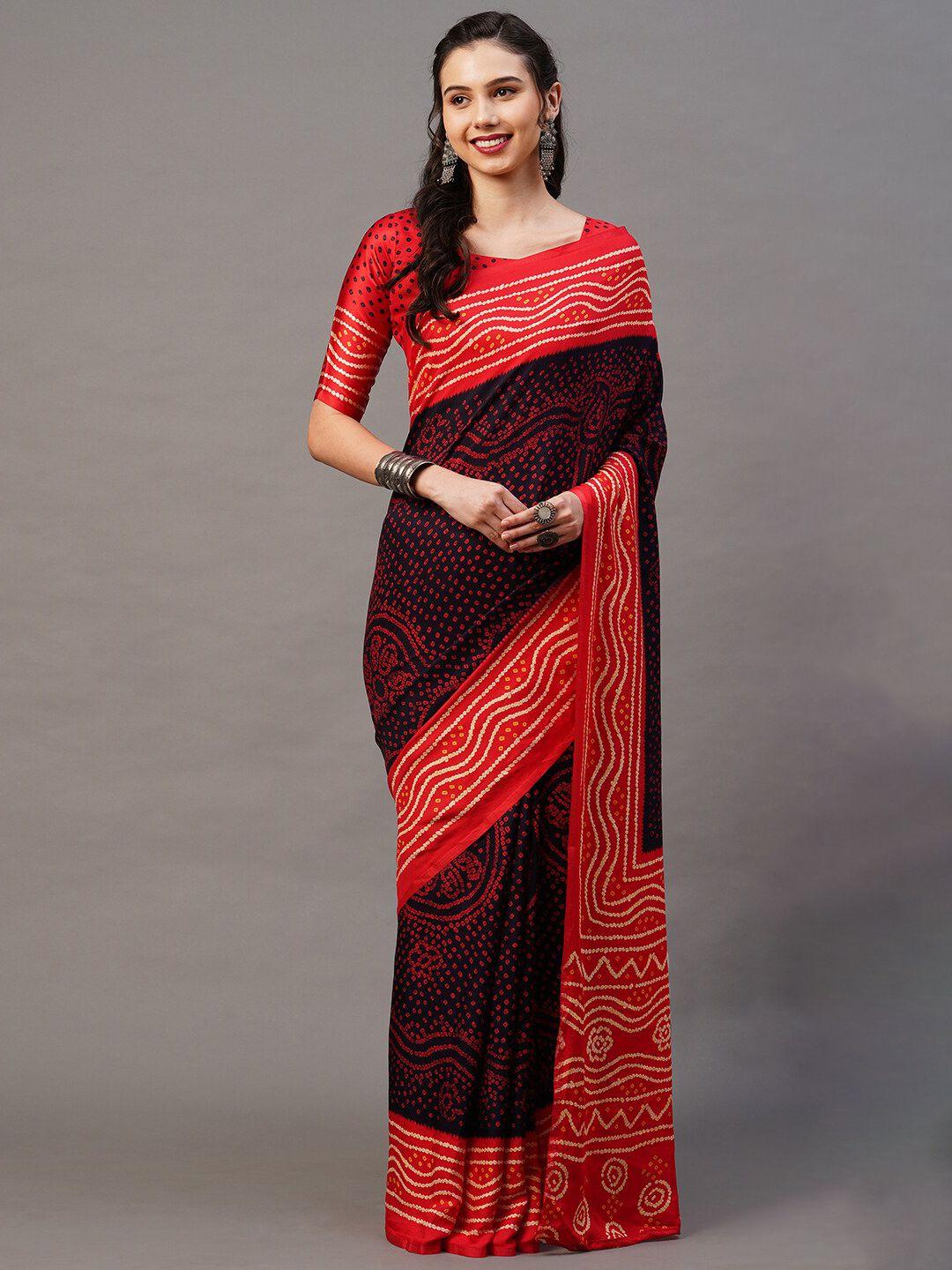 mitera black & red bandhani saree