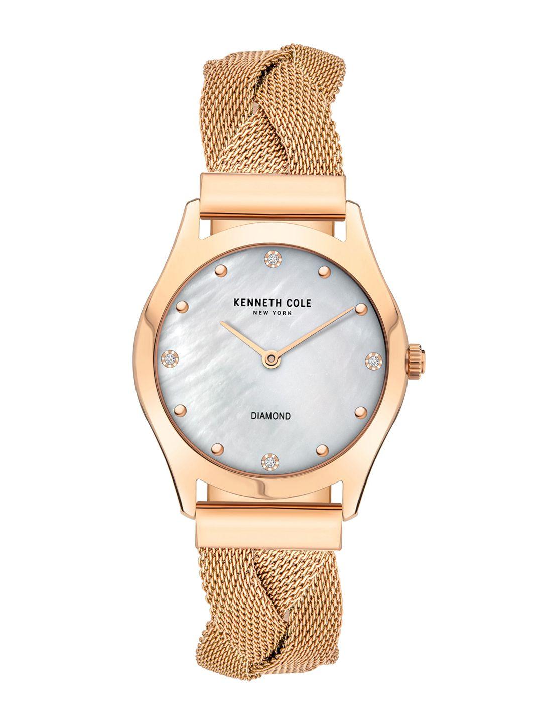 kenneth cole women white embellished dial braided straps analogue watch - kcwlg2105702ld