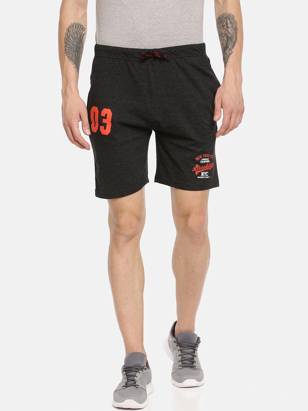 ardeur men charcoal grey typography printed sports shorts