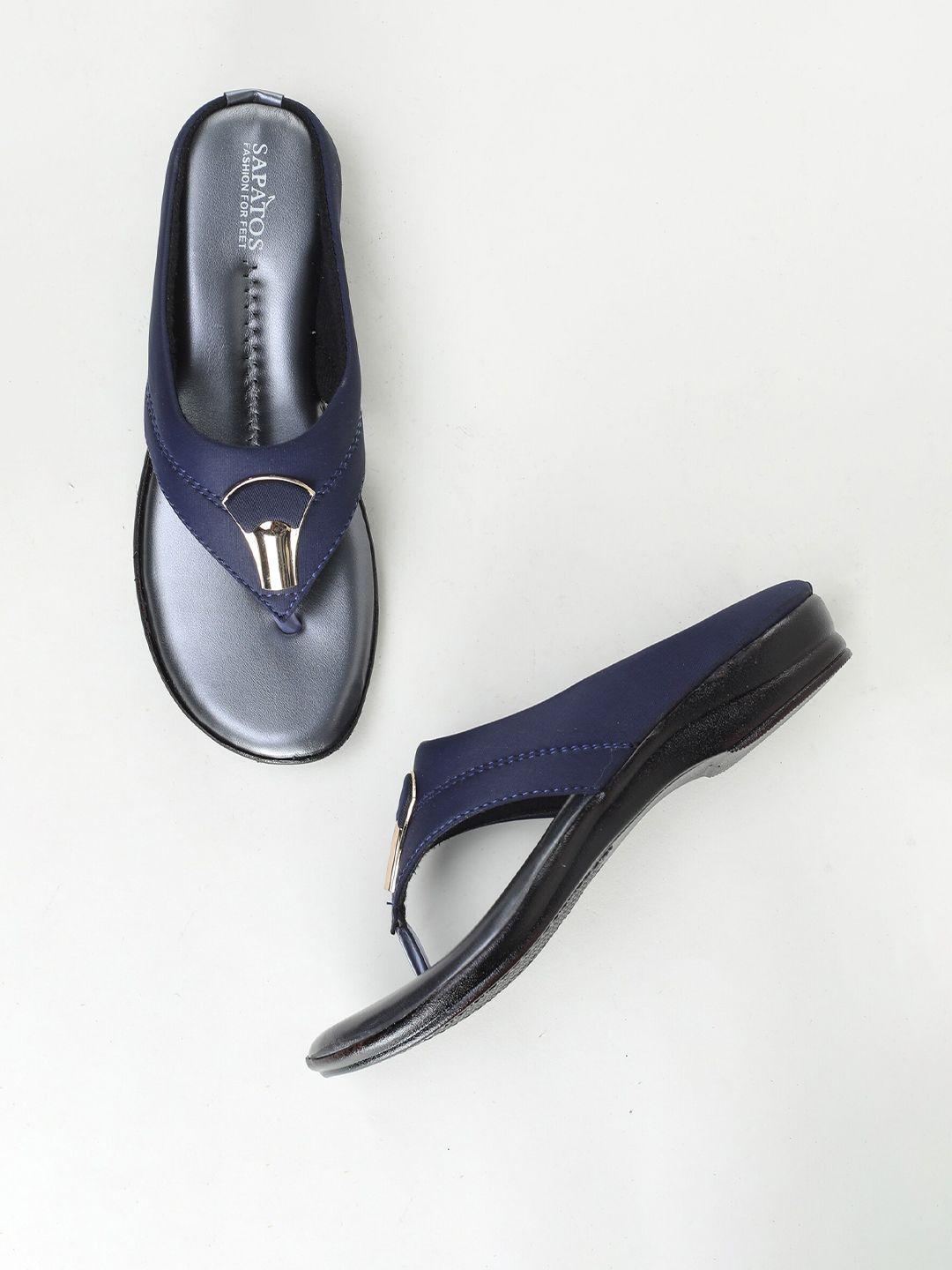 sapatos women navy blue t-strap flats