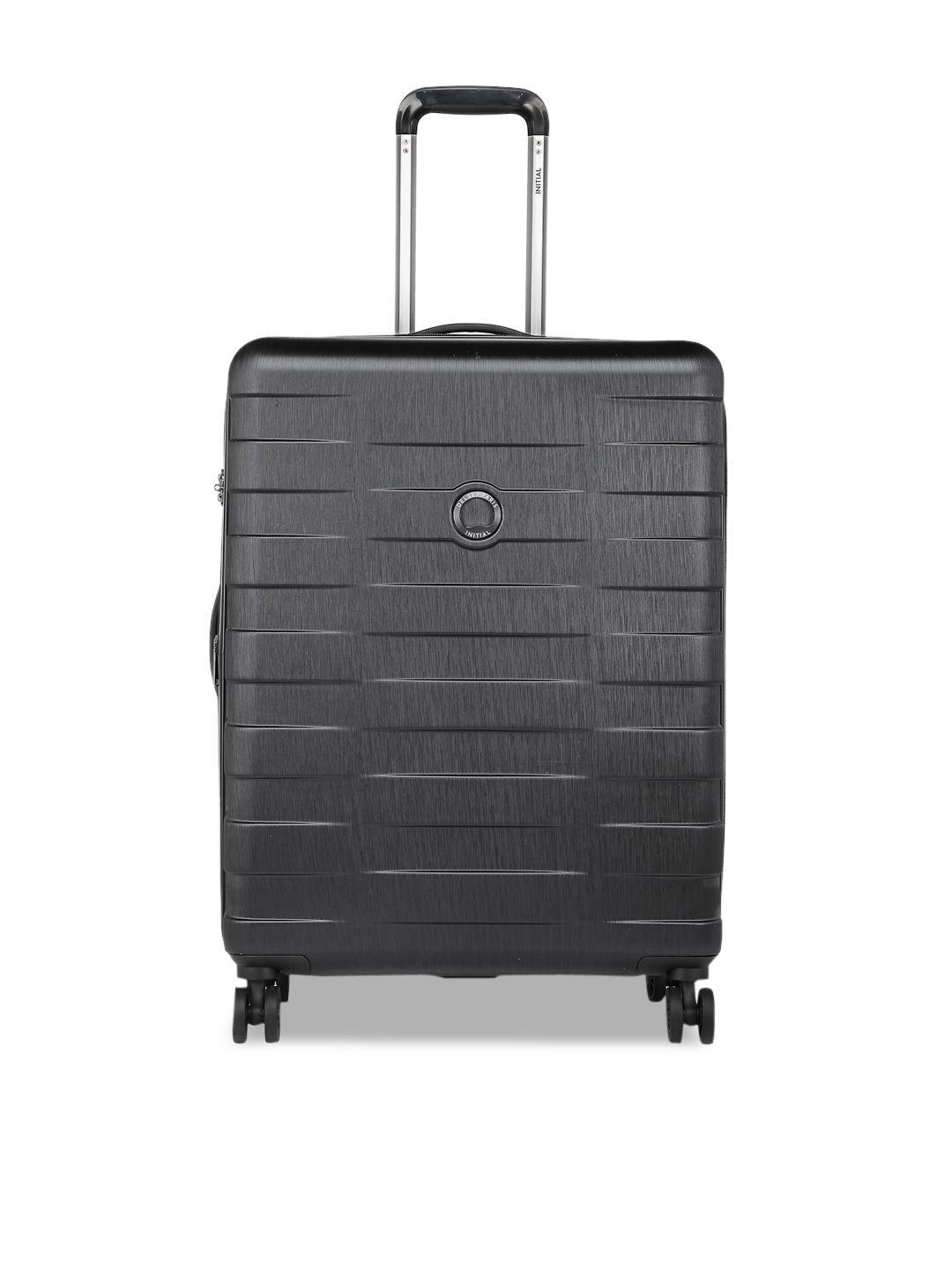 delsey unisex black solid hard sided expandable large trolley suitcase