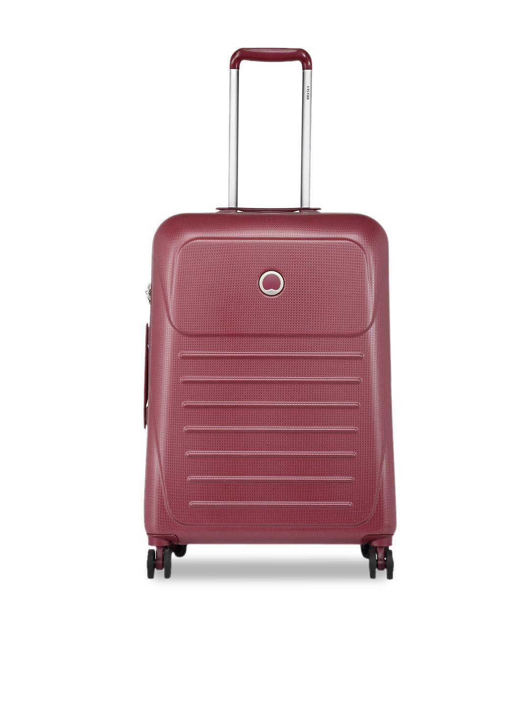 delsey unisex red solid hard-sided munia medium trolley suitcase