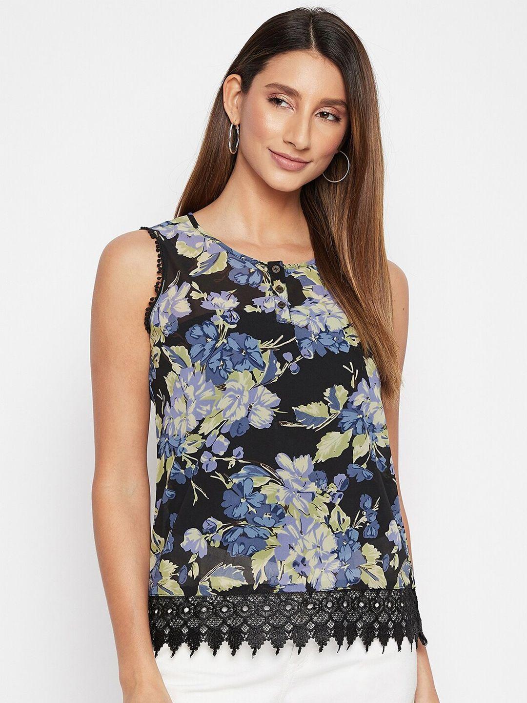 purys women black floral crepe regular top