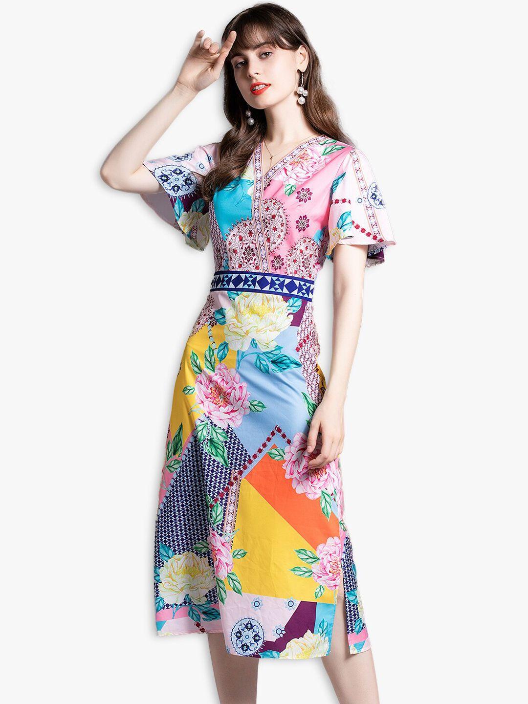 jc collection multicoloured floral a-line midi dress