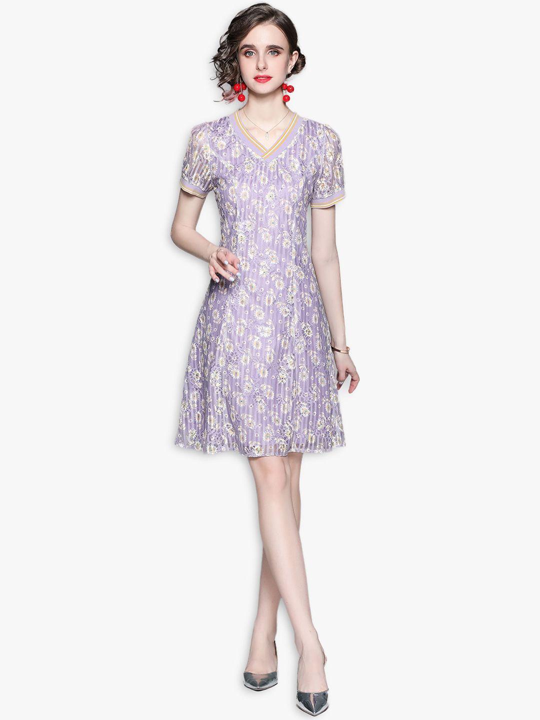 jc collection women purple floral a-line dress