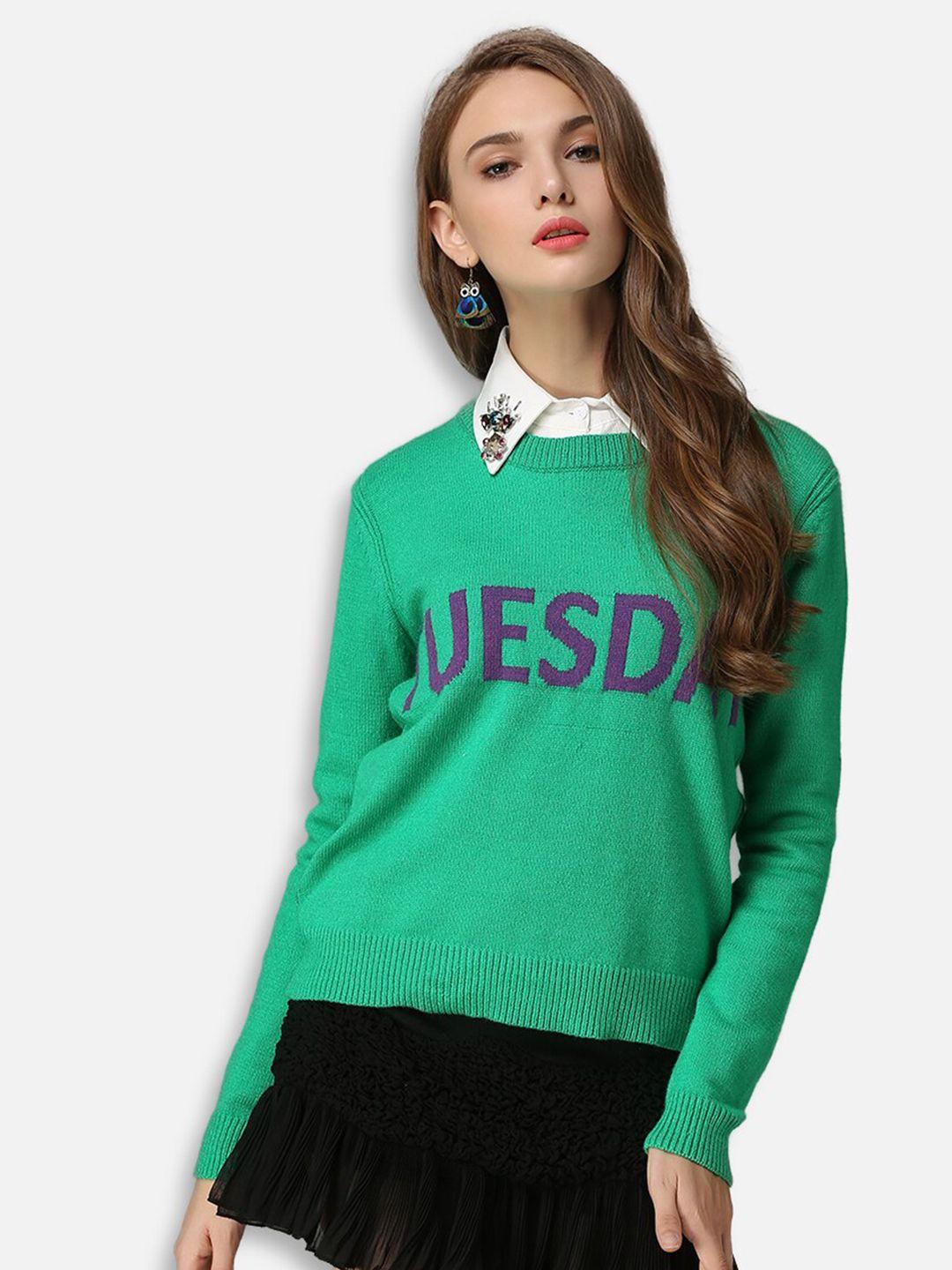 jc collection women green & purple typography printed pullover